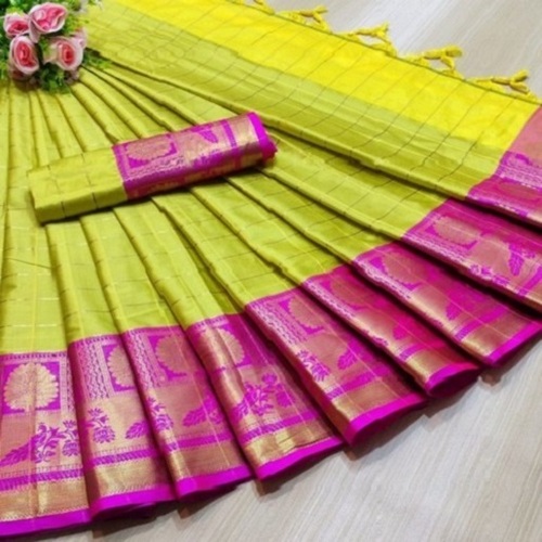 Green And Pink Plain Beautiful Stylish Breathable Designer Wear Trendy Silk Saree 