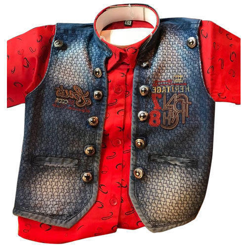 Kids Comfortable And Stylish Cotton And Denim Printed Red Baba Suits Age Group: 3-5 Years