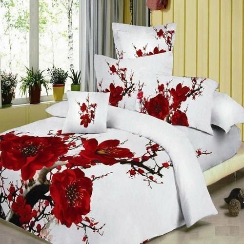 Lightweight And Comfortable Skin Friendly White Printed Cotton Double Bedsheet