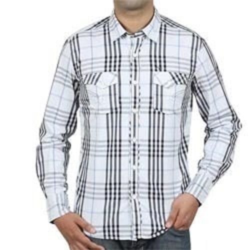 100% Cotton Fabric White And Black Check Printed Full Sleeves V Neck Comfortable To Wear Mens Shirt  Collar Style: Classic