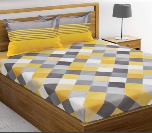 Yellow Skin Friendly Light Weight Soft Smooth Comfortable Cotton Printed Bed Sheet