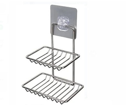 Rectangular Stainless Steel Wall Mounted Double Layer Soap Dish For Kitchen And Bathroom