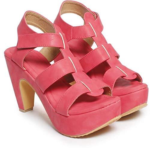 Pink Stylish Comfortable Leather High Heel Sandal For Women