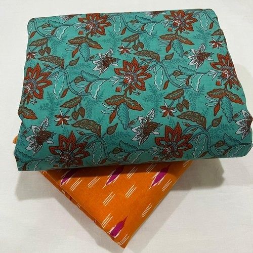 100 Percent Cotton Cloth Green And Orange Color Printed Fabric, 44 Inch Density: 60X60 Gram Per Cubic Meter (G/M3)