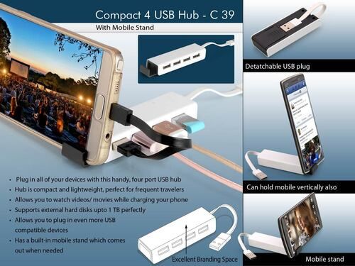 C39 a   Compact 4 USB Hub with Mobile Stand
