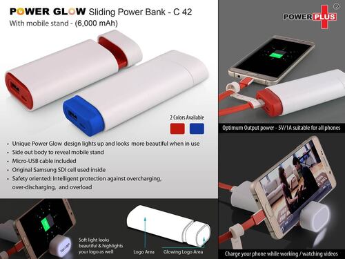 C42 a   PowerGlow Sliding Power Bank With Mobile Stand (6,000 MAh)