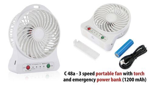 C48a a   3 Speed Portable Fan With Torch And Emergency Power Bank (1200 MAh)