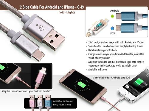 C49 a   2 Side Cable for Android and iPhone with Light