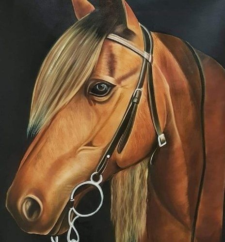 Easy To Wall Fitting Real Look Brown Horse Oil Painting Size 24 30 Inches Animal Paintings