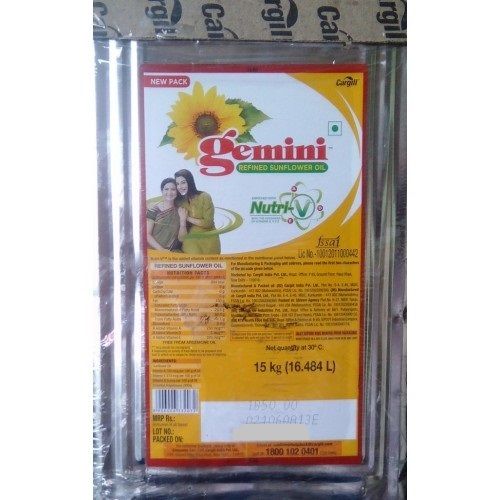 Gemini Refined Cold Pressed Sunflower Cooking Oil, 15 Liters Tin Can Application: Home