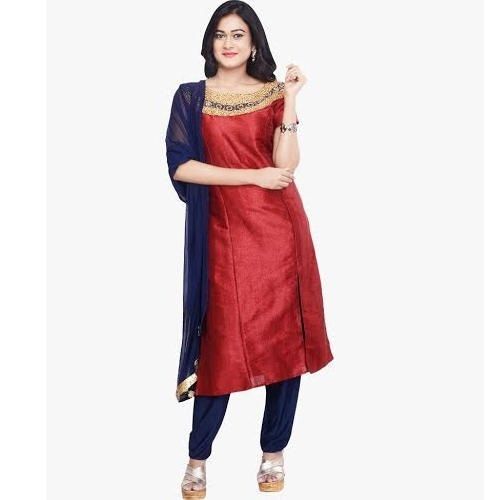 Ladies Fashionable Skin Friendly Comfortable Maroon And Blue Cotton Suits