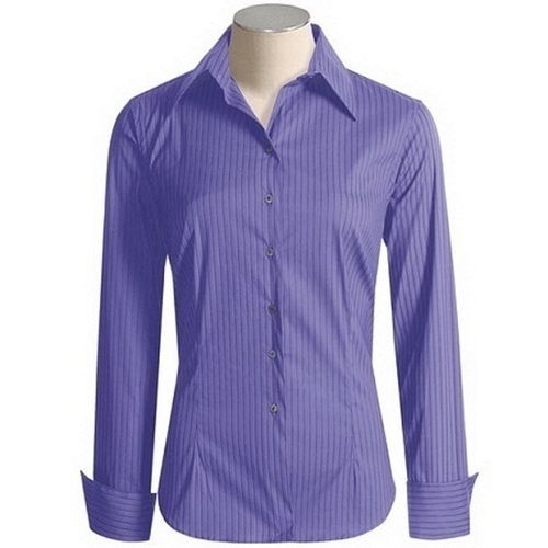 Blue Friendly Wrinkle Free Colour Neck Full Sleeve Formal Shirt Cotton Formal Shirts For Ladies