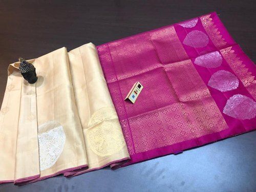 Pink Breathable Skin Friendly And Traditional Elegant Pure Beautiful Kancheepuram Handloom Soft Silk Sarees