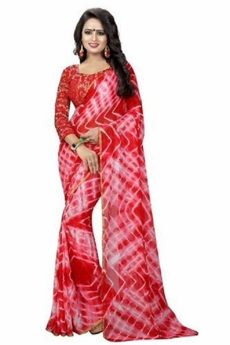 Women Light Weight Elegant Look Comfortable Red White Printed Chiffon Saree