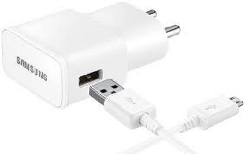 5 V Power White With USB Cable And Adaptor Samsung Mobile Charger - Plastic Body, Compact Design, LED Charging Indicator | Ideal for Travel & Work