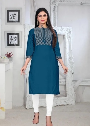 Blue And Silver Printed Comfortable And Breathable Fancy Cotton Ladies Kurti