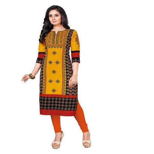 Comfortable And Breathable Easy To Wear Multicolor Printed Design Cotton Women Kurti