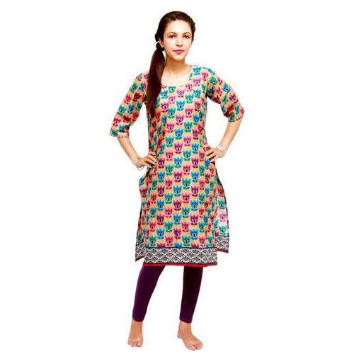 Comfortable Easy To Wear Multicolor Printed Design Cotton Straight Women Kurti