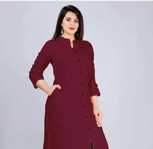 Cotton Maroon Color Soft And Comfortable Casual Wear Cotton Ladies Kurtis