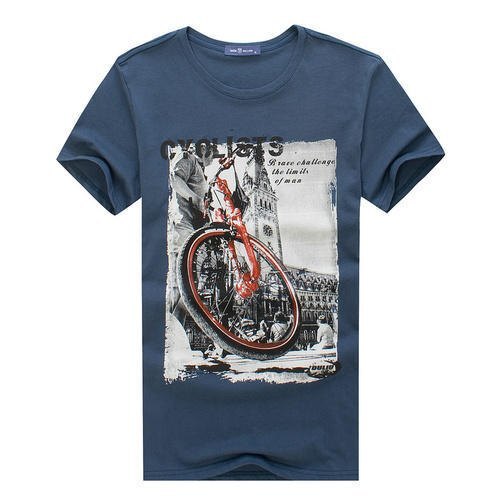 Cotton Round Neck Half Sleeve T Shirt - Grey Printed Design, Breathable Skin Friendly Fabric for Men, Available in Multiple Sizes