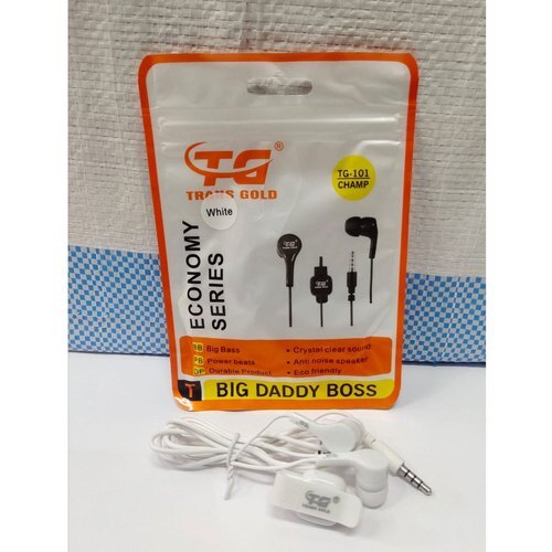 Lightweight Portable Earphones - Plastic & Rubber, 4-6 Inch, White - Ear Clip Design, Remote Control & Microphone for Easy Calling