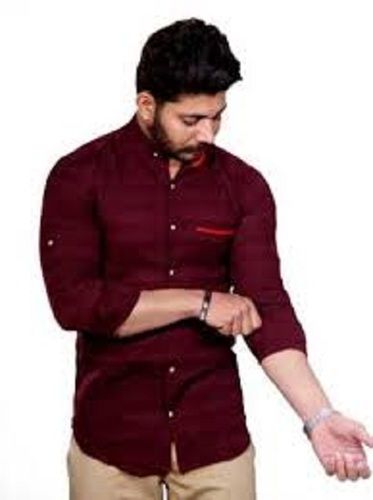 Men Skin Friendly Comfortable Full Sleeves Round Neck Maroon Casual Shirt