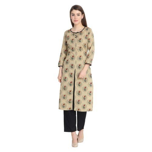 Women Comfortable And Breathable Easy To Wear Brown Black Printed Kurti 