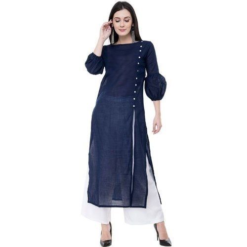 Comfortable Breathable Fashionable Stylish Fancy Plain Blue Kurta For Ladies