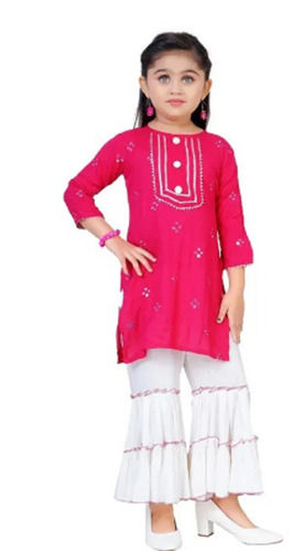 Cotton Fabric Full Sleeves Girls Casual Kurta And Palazzo Set And Kids Readymade Garment  Decoration Material: Sequins