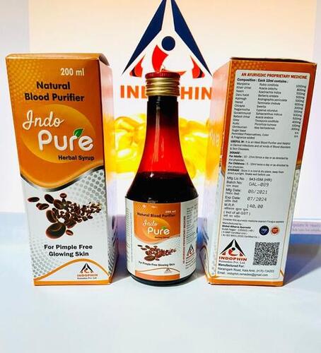 Natural Blood Purifier Indo Pure Herbal Syrup, Packaging Size 200 Ml