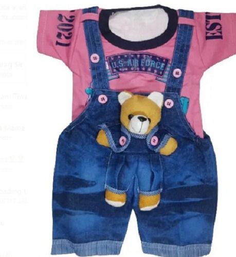 Pink And Blue Casual Wear Half Sleeves Round Neck Cotton Fabric Kids Jums Suit  Age Group: 02-09