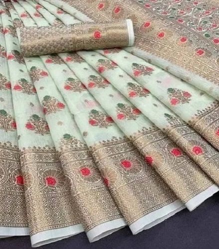 Casual 6.3 Meter Length Brown And White Printed Causal Wear Handloom Cotton Saree