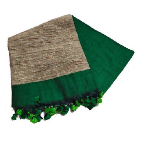 Washable And Comfortable Green And Brown Plain Causal Wear Handloom Khadi Cotton Saree