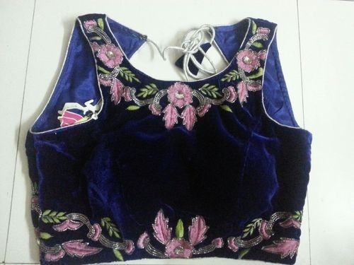 Women Sleeveless Lightweight Round Neck Party Wear Plain Velvet Blue Blouse 