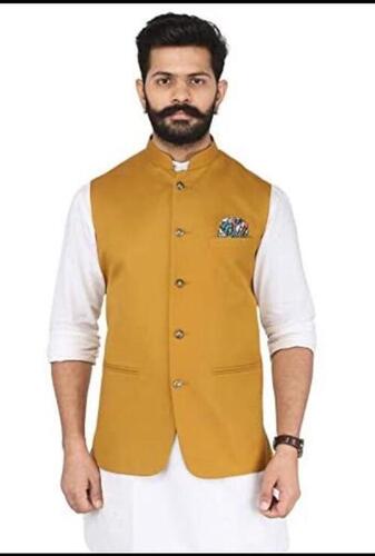 Yellow Casual Wear Comfortable And Breathable Sleeveless Nehru Jacket