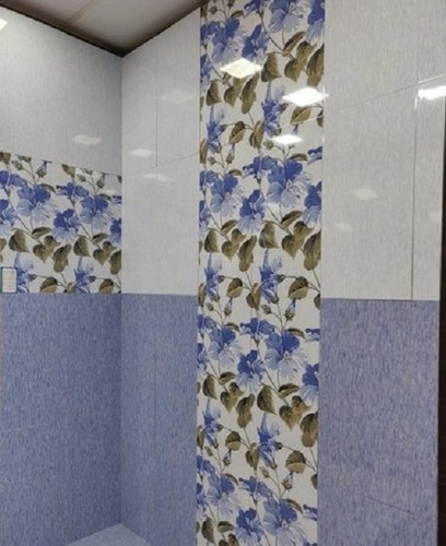 सिरेमिक 18 मिमी मोटाई वाली ग्लॉसी फिनिश प्रिंटेड और प्लेन ब्लू बाथरूम वॉल टाइल्स