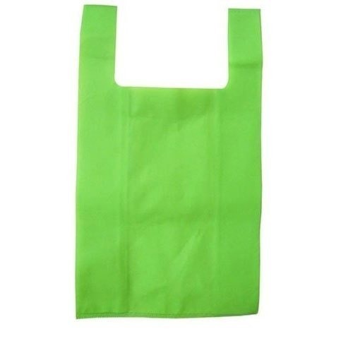 5 Kilograms Capacity Plain Green Rectangular U Cut Non Woven Carry Bags