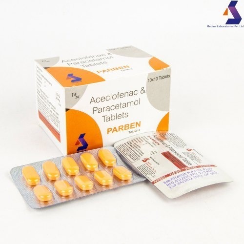 एसिक्लोफेनाक और पेरासिटामोल टैबलेट, 10x10 का पैक