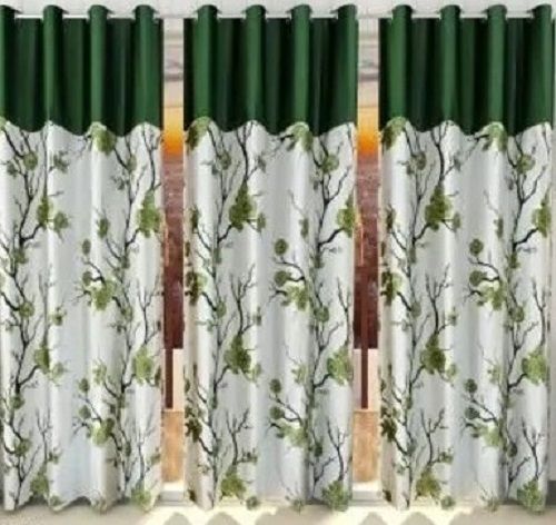 Green And White 5 Feet Length 500 Gram Weight Floral Printed Polyester Curtains Design: Oriental