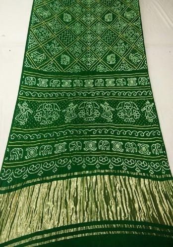 Cotton Green Printed Party Wear Fancy Decorative Silk Fashionable Bandhani Saree