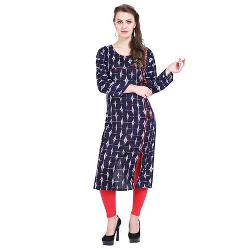 Stain Resistant Ladies Skin Friendly Comfortable Breathable Round Neck Black And White Kurta 