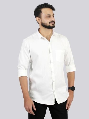 Casual Wear Comfortable And Breathable Full Sleeves Plain Cotton White Shirt  Age Group: 18-45 Years