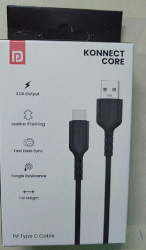 1 Meter Length Konnect Core Black Type C Cable For Fast Charging  Conductor Material: Copper