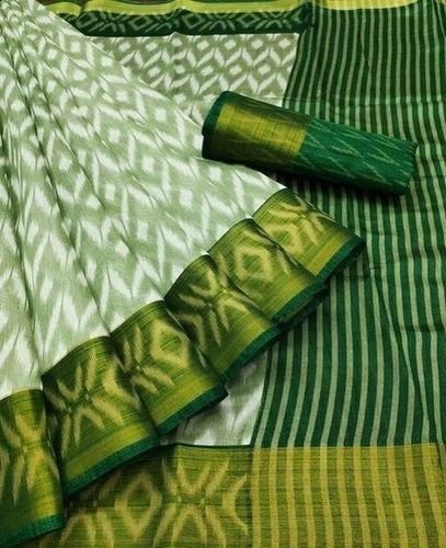 Winter A Grade 99% Pure Cotton Plain Party And Festival Wear Traditional Green Saree