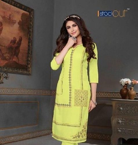 Comfortable And Breathable Light Green Printed Cotton Designer Ladies Kurti