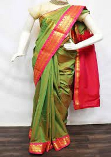 Ladies Party Wear Stylish Comfortable Fashionable Green And Red Cotton Saree  Industrial