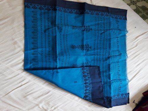 Ladies Printed Blue Casual Wear Designer Cotton Saree