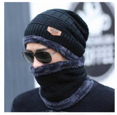 Black Embroider Free Size Casual Wear Winter Wool Boys Hat