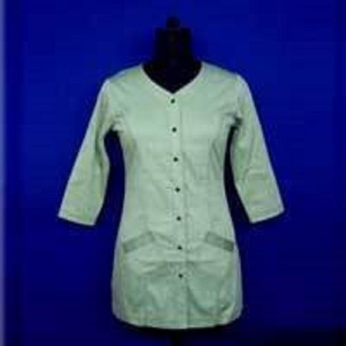 Light Green Comfortable 3/4 Sleeves V-Neck Fitted Ladies Tunic, For Casual And Formal Wear