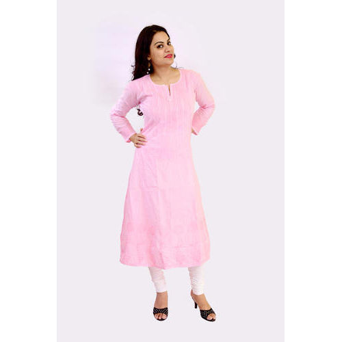 Premium Quality Fabric Ethnic And Straight Ladies Pink Cotton Kurti Application: Residential